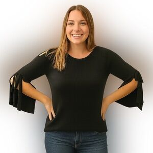 Scandal Italy Sexy Cold Shoulder Split Bell Sleeve Sweater EUC